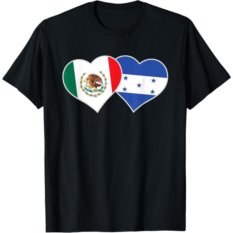 100% Cotton Mexican Honduran Heart Love Mexico Honduras Flag T-Shirt